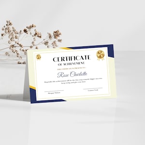 Gold and Blue Certificate of Achievement- Elegant Achievement Certificate Template, Classy Editable Award, Printable Recognition Template