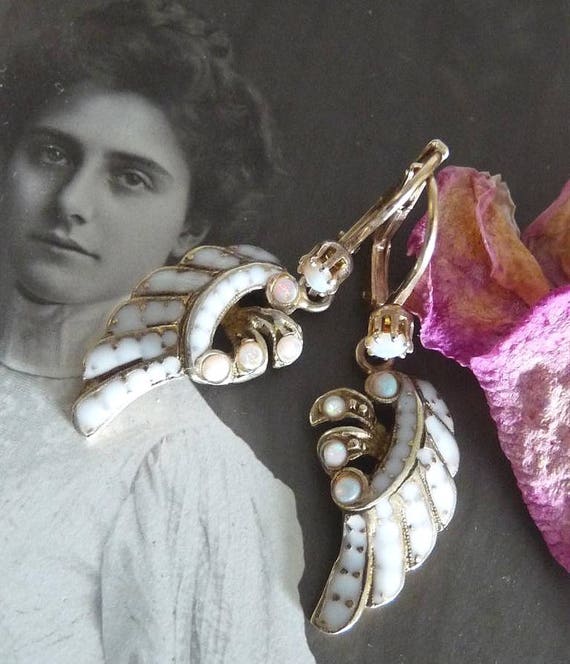 Fancy Art Nouveau Gold Opal Earrings