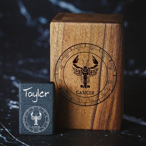Windproof lighter with custom engraving - lighter in box - lighter for dad - lighter for friend - cancer zodiac - Zodiac signs