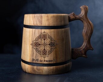 Engraved Wooden Beer Mug: Rustic Viking Groomsmen Gift - bachelor party Gift