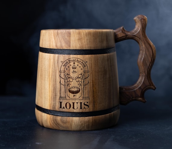 Engraved Wooden Beer Mug: Rustic Viking Tankard, Groomsmen Gift bachelor gift wedding