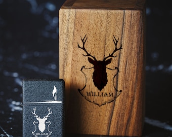 Engraved Deer Lighter: Personalized Windproof Gift for Hunter 061