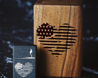 Personalized Engraved Windproof Lighter - 005 - heart - American flag - lighter with heart - lighter with American flag - gift to a loved