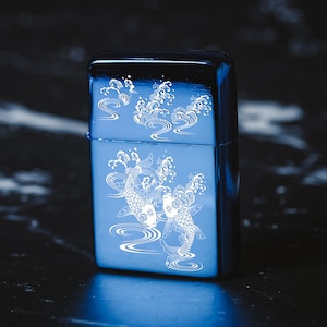 Personalised Engraved Windproof Lighter - 131 - lighter with box - fish engraving - Feng Shui - gift with engraving