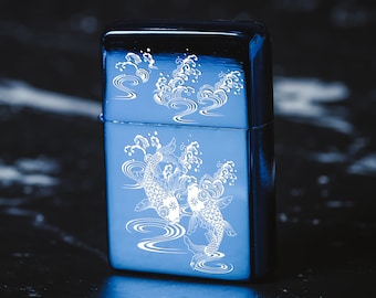 Engraved Windproof Lighter – Koi Fish Feng Shui Design, Personalized Gift 131