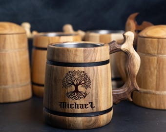 Engraved Wooden Beer Mug: Rustic Viking Groomsmen Gift Gift for Groom bachelor party