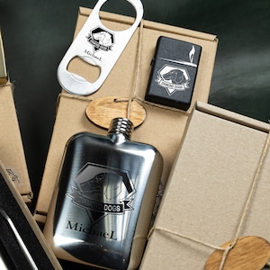 Personalisiertes Geschenkset für Trauzeugen - Feuerzeug und Flaschenöffner und Flachmann - oder nur Feuerzeug / nur Flaschenöffner / nur Flachmann