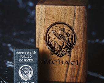 Windproof Lighter with Personalized Engraving - Lighter in Box - Born to Fish - Gift for Fisherman