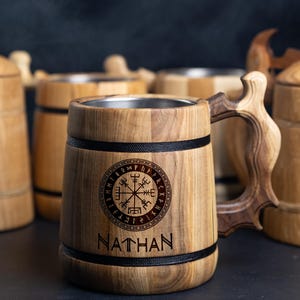 Engraved Wooden Beer Mug: Rustic Viking Groomsmen Gift Gift for Groom bachelor party
