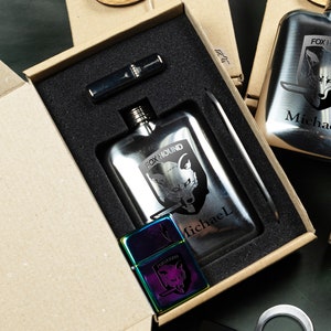 Personalized Groomsmen Gift set - Lighter and Bottle Opener and Flask - or only Lighter / only Bottle Opener / only Flask - gear solid fox