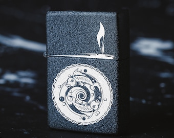 Engraved Windproof Lighter – Fish Yin Yang Design, Personalized Gift 145