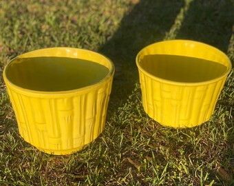 Vintage McCoy Pottery Yellow Bamboo Pattern  planter set