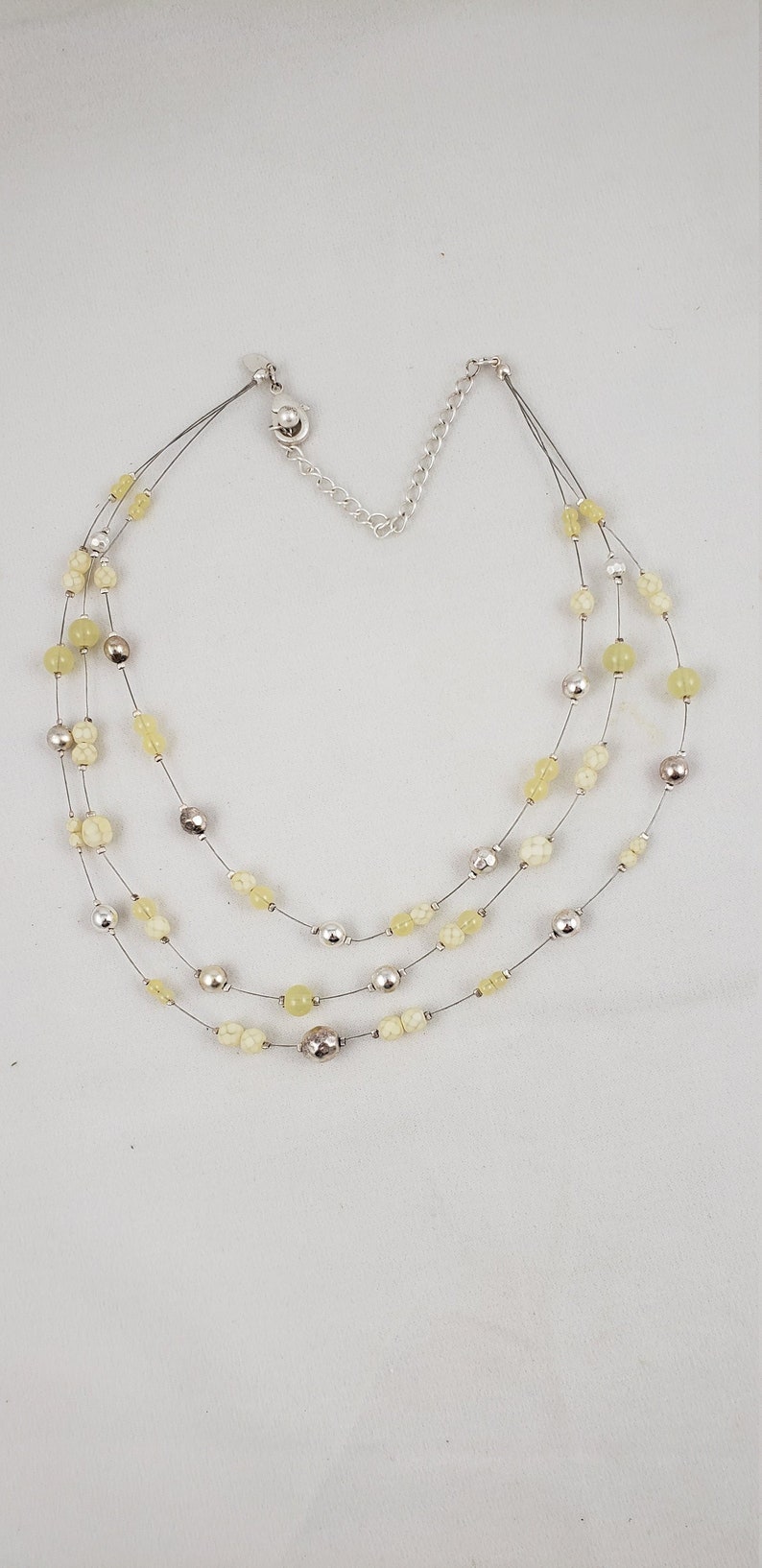 CHICO/'s Three Strand Jade Colored Bead /& Silvertone Bead Necklace 16-18