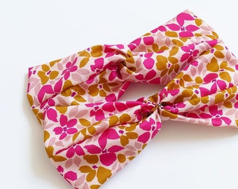 Headband fleuri color block ocre/fushia