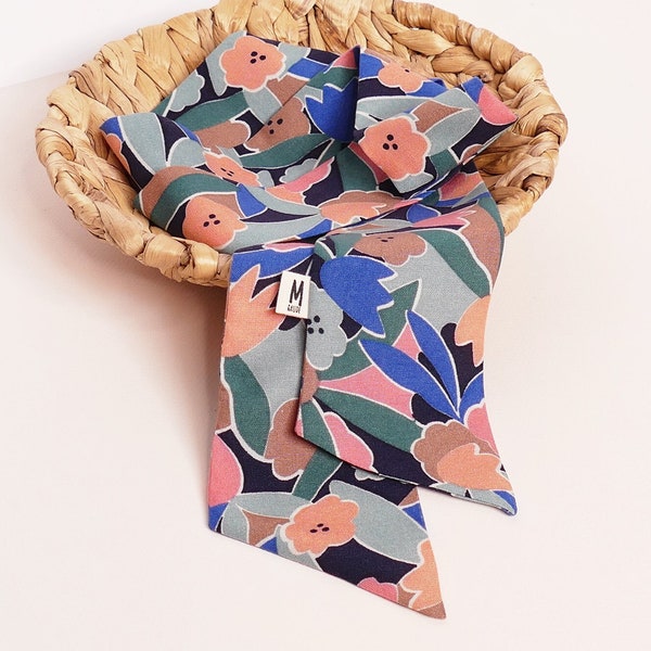 Foulard bandeau/ceinture fleurs color block rose et bleu