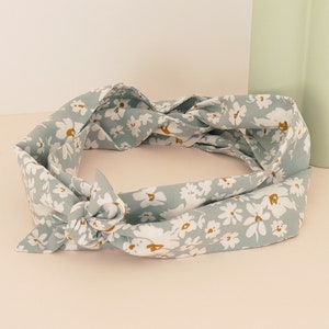 Blue headband/scarf with white flowers