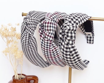 Check woolen headband/ houndstooth