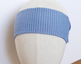 Denim-style striped seersucker flat headband