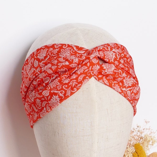 Headband twist rouge motif cachemire