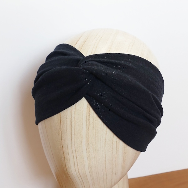 Headband Twist gaze de coton noir scintillant
