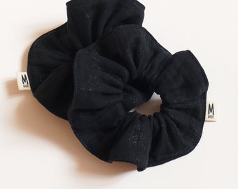 Black shimmering cotton gauze scrunchie
