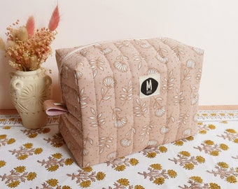 Old pink floral quilted toiletry bag