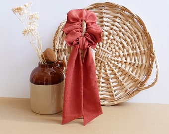 Chouchou foulard terracotta pois tissés ton sur ton