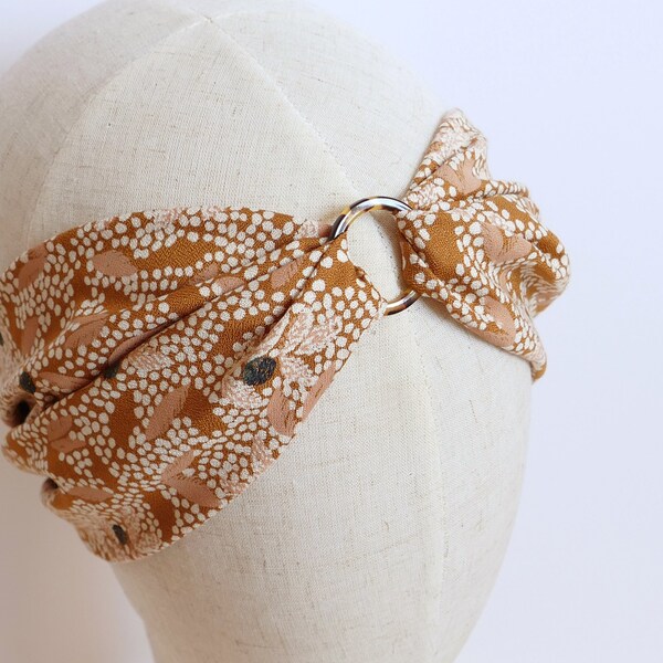 Headband anneu marbré ocre plumes et pois