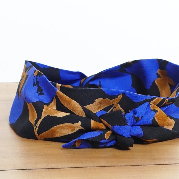 Bandeau/foulard grosses fleurs bleu électrique