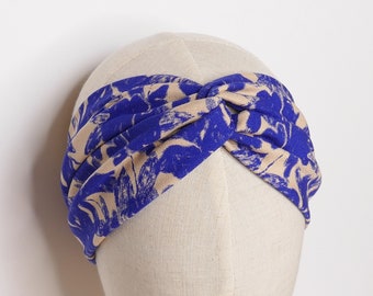 Headband twist fleurs vintage bleues électriques