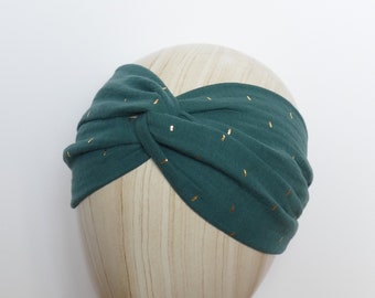 Headband twist gaze de coton vert traits or