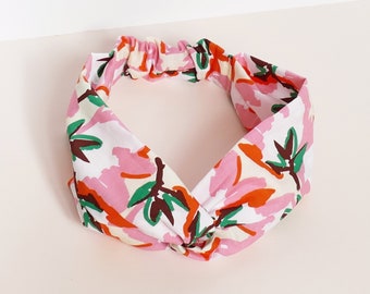 Headband twist abstrait rose et vert