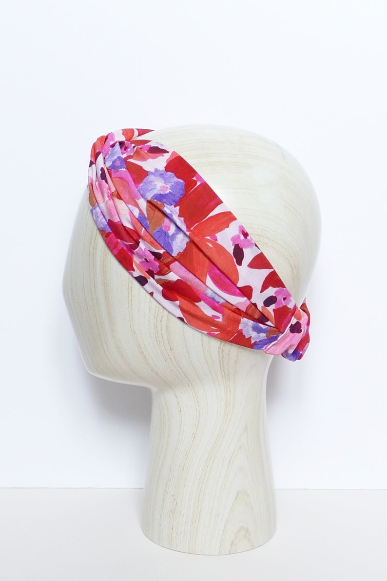 Headband fleurs aquarelle rouge, orange, lila nœud twist ou anneau bijou image 5