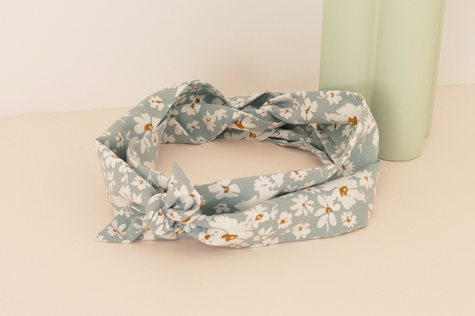 Blue Headband scarf With White Flowers Etsy