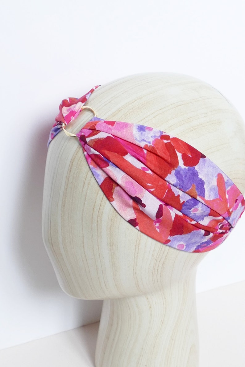 Headband fleurs aquarelle rouge, orange, lila nœud twist ou anneau bijou image 8