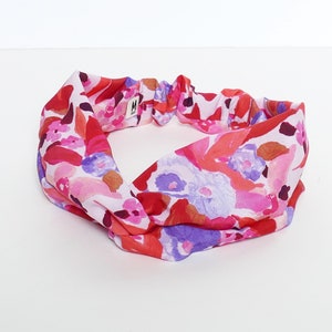 Headband fleurs aquarelle rouge, orange, lila nœud twist ou anneau bijou image 6