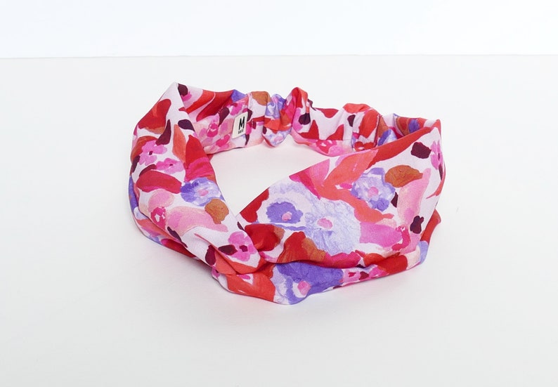 Headband fleurs aquarelle rouge, orange, lila nœud twist ou anneau bijou image 6