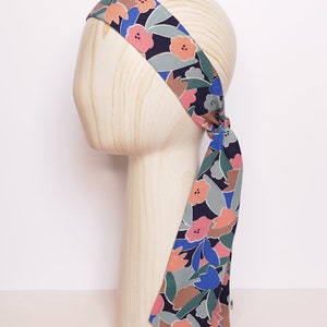 Foulard bandeau/ceinture fleurs color block rose et bleu image 2