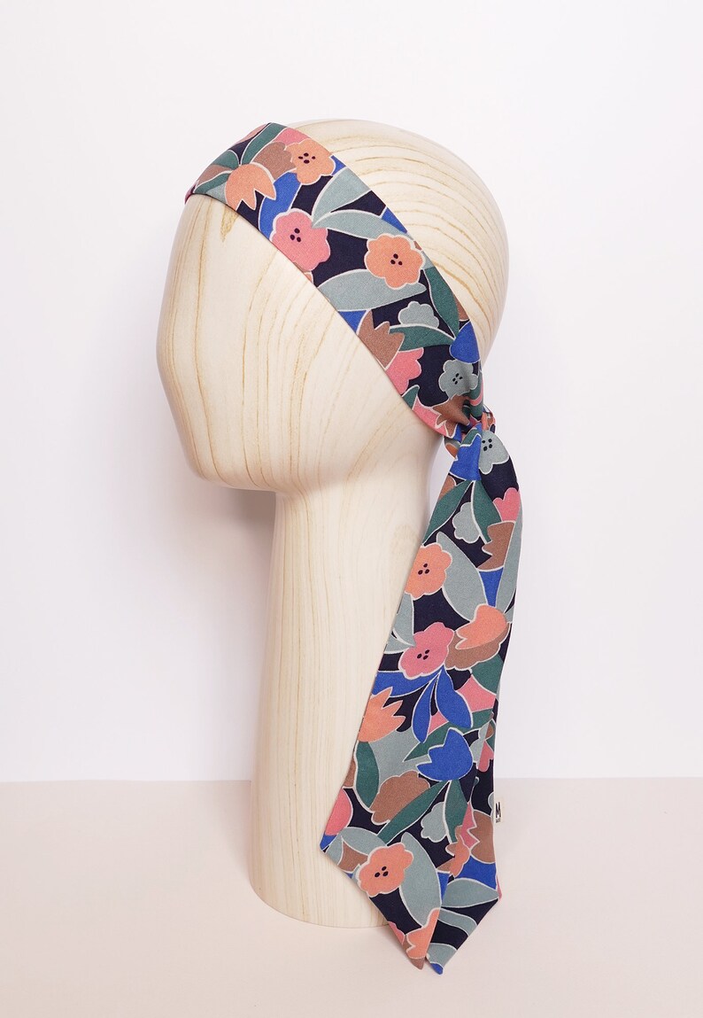 Foulard bandeau/ceinture fleurs color block rose et bleu image 2