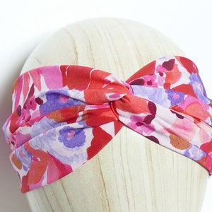 Headband fleurs aquarelle rouge, orange, lila nœud twist ou anneau bijou Nœud Twist