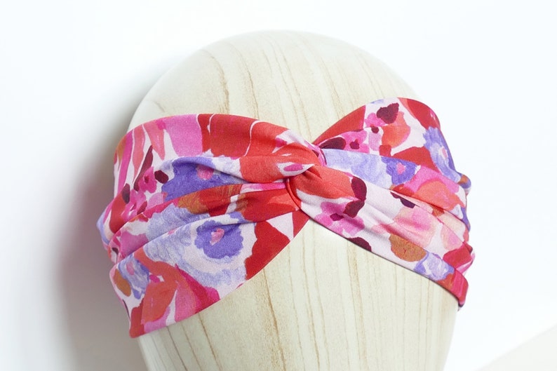 Headband fleurs aquarelle rouge, orange, lila nœud twist ou anneau bijou Nœud Twist