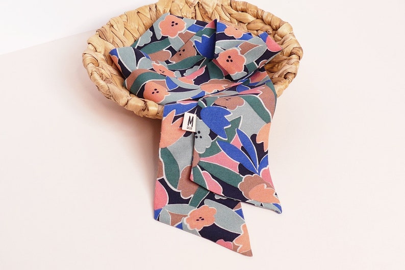 Foulard bandeau/ceinture fleurs color block rose et bleu image 1