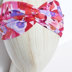 Headband fleurs aquarelle rouge, orange, lila nœud twist ou anneau bijou image 4