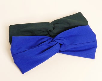 Plain electric blue or pine green twist headband