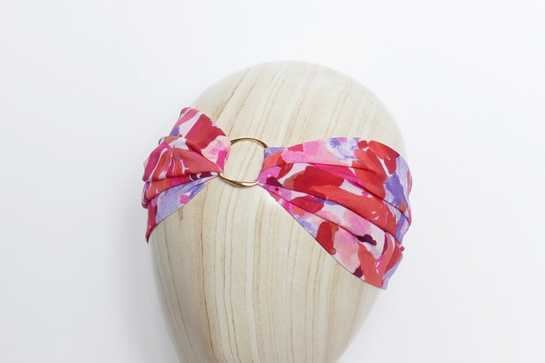 Headband fleurs aquarelle rouge, orange, lila nœud twist ou anneau bijou Anneau doré ondulé