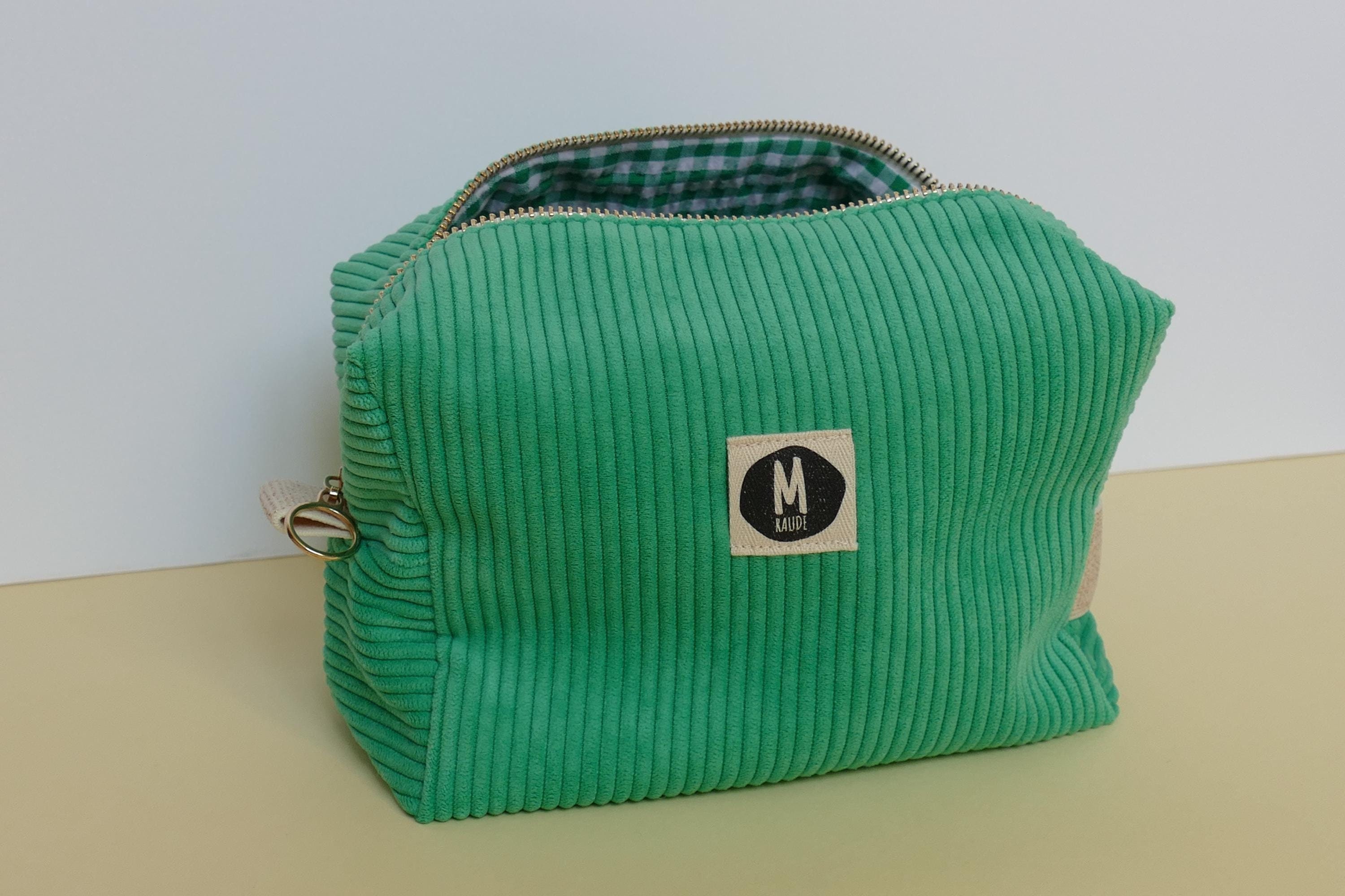 Electric green velvet toiletry bag