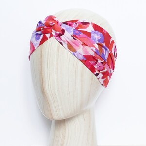 Headband fleurs aquarelle rouge, orange, lila nœud twist ou anneau bijou image 2