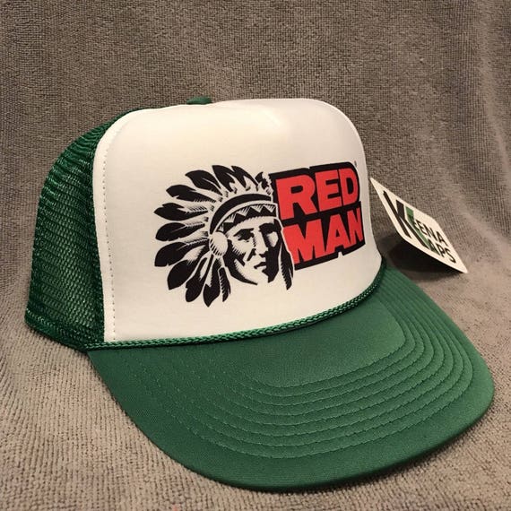 Red Man Tobacco Trucker Hat Old Chew Logo Green Indian Vintage Snapback Cap