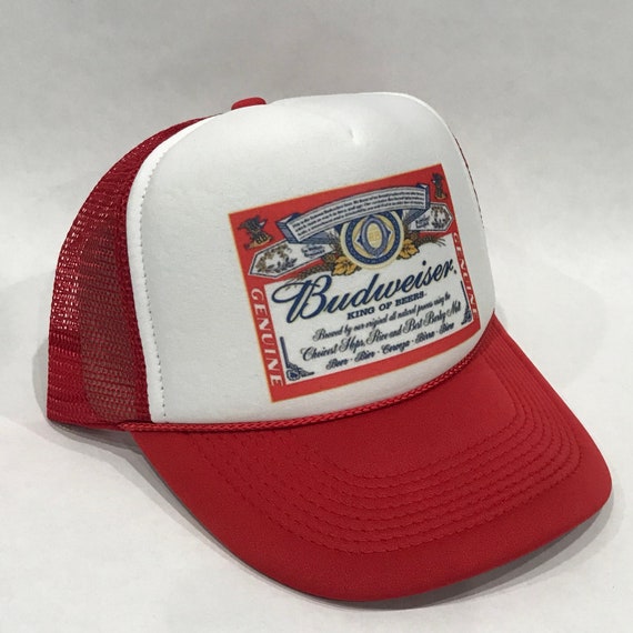 1980/'s Budweiser Beer Trucker Hat mesh hat snap back hat Red vintage New