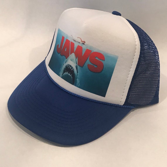 Jaws Movie Trucker Hat Shark Promo Logo Blue Vintage Style Snapback Cap 2160